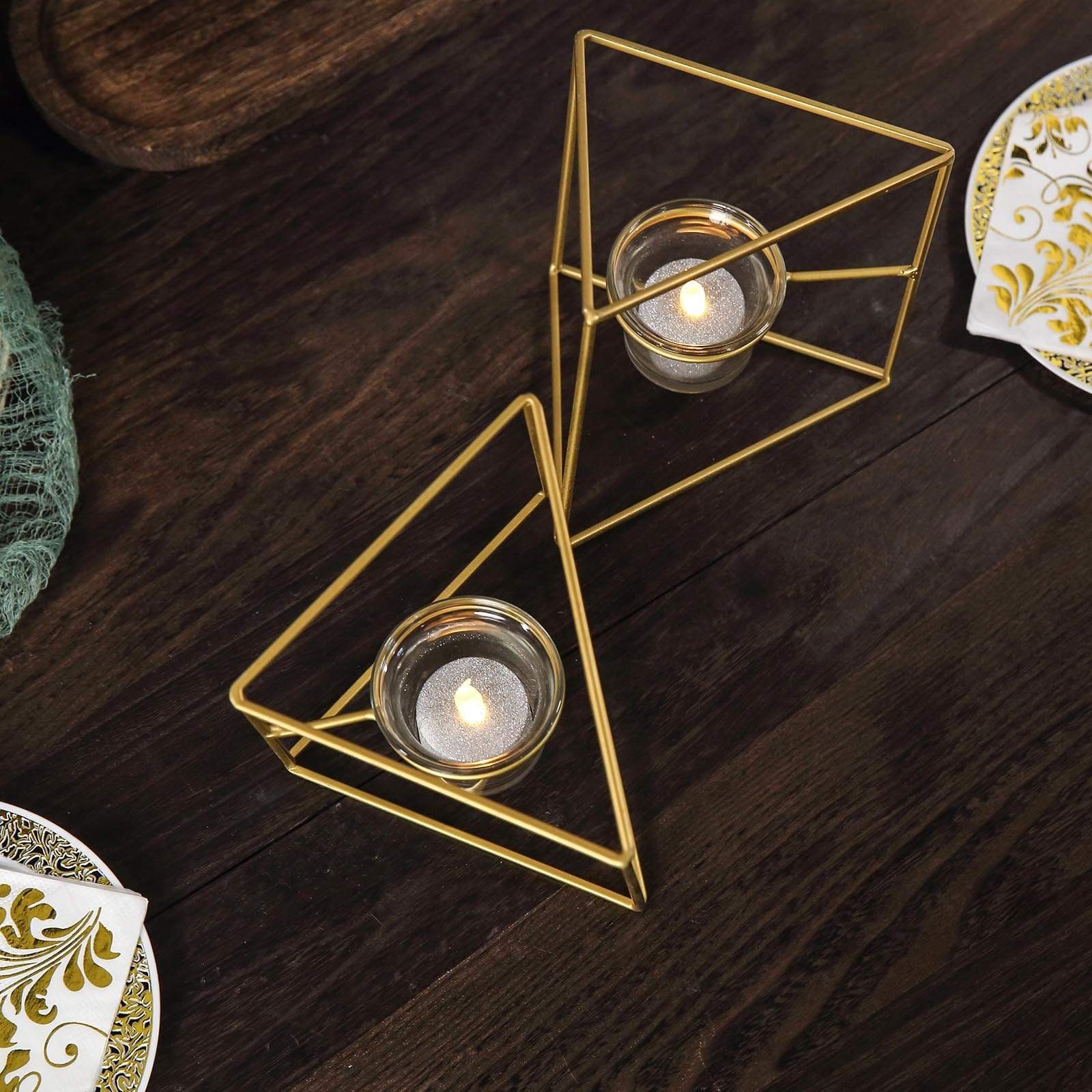 6 in tall Jointed Geometric Stand with Tealight Votive Glass Candle Holders