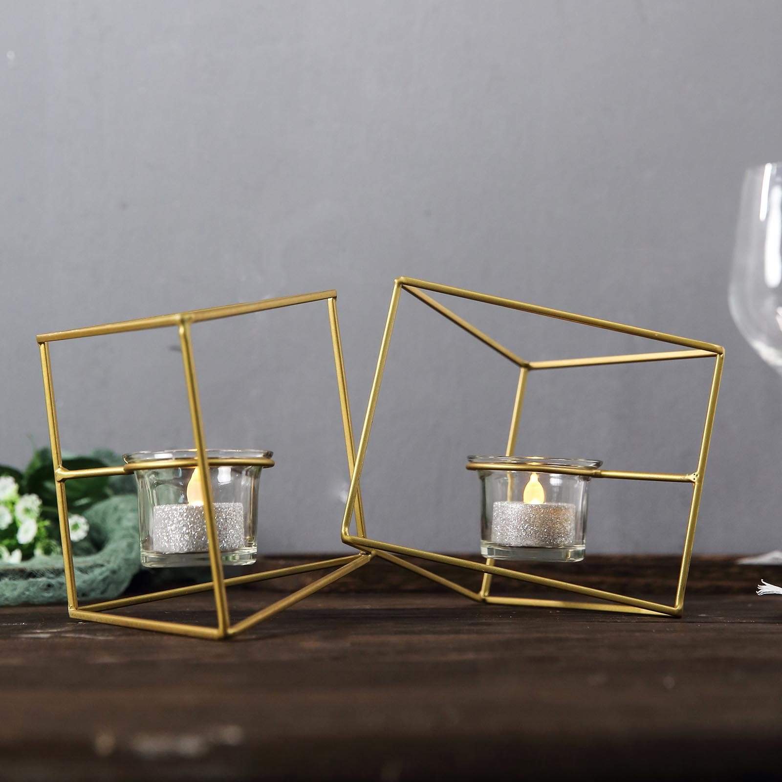 6 in tall Jointed Geometric Stand with Tealight Votive Glass Candle Holders