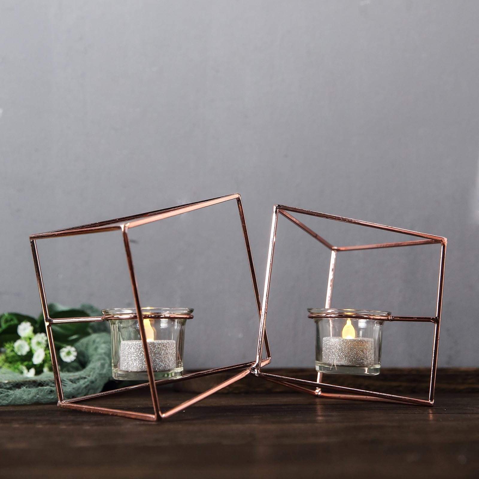 6 in tall Jointed Geometric Stand with Tealight Votive Glass Candle Holders