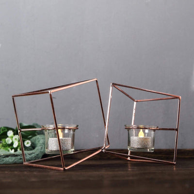 6 in tall Jointed Geometric Stand with Tealight Votive Glass Candle Holders