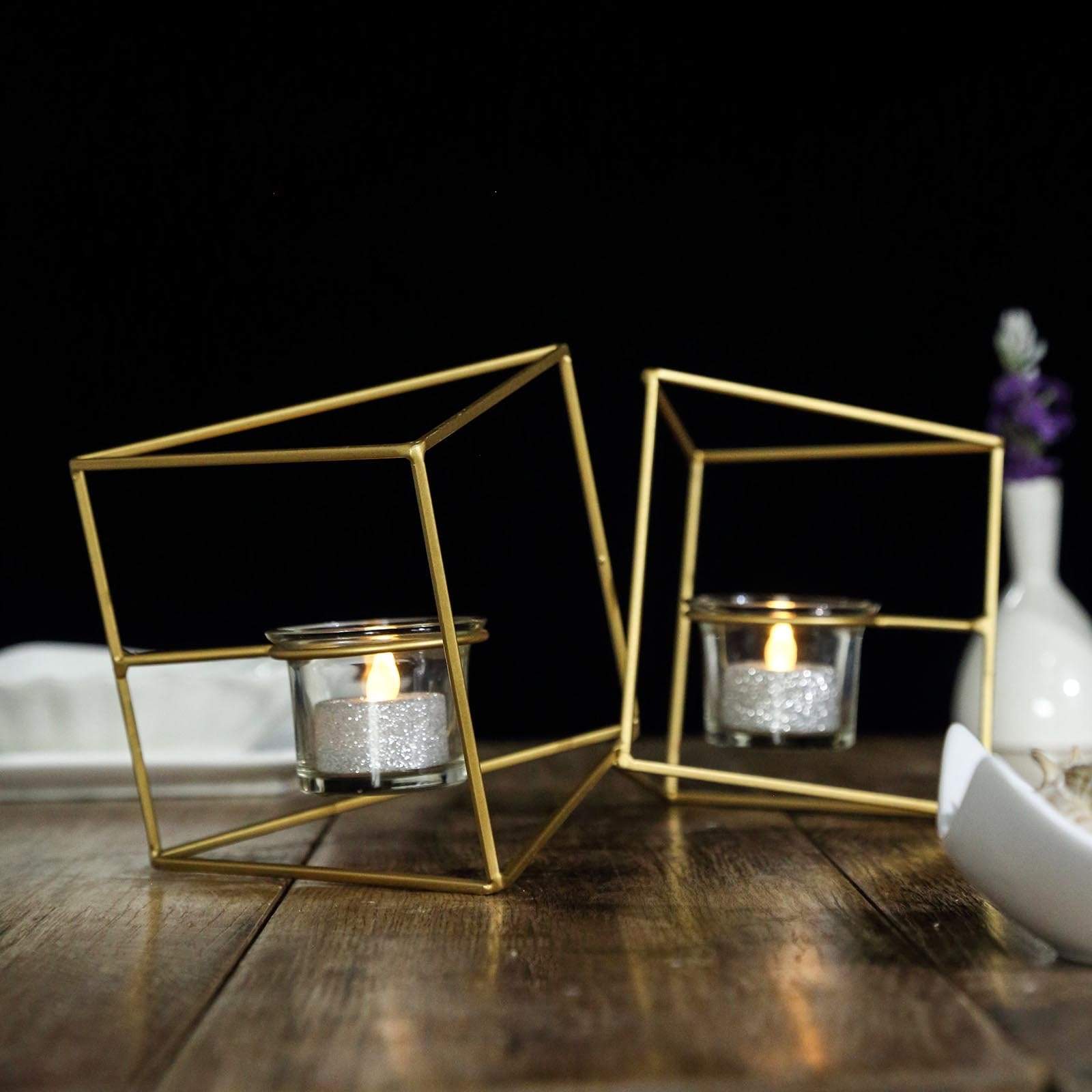 6 in tall Jointed Geometric Stand with Tealight Votive Glass Candle Holders