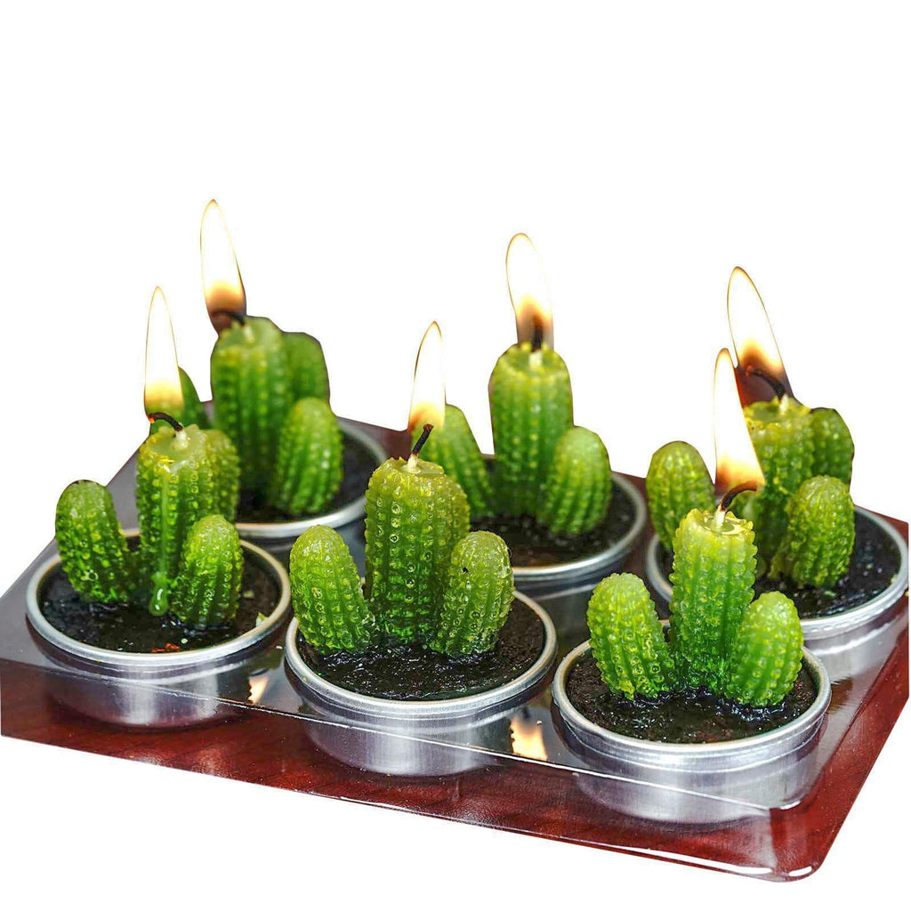 6 pcs 1.5 in tall Green Small Tealight Cactus Candles