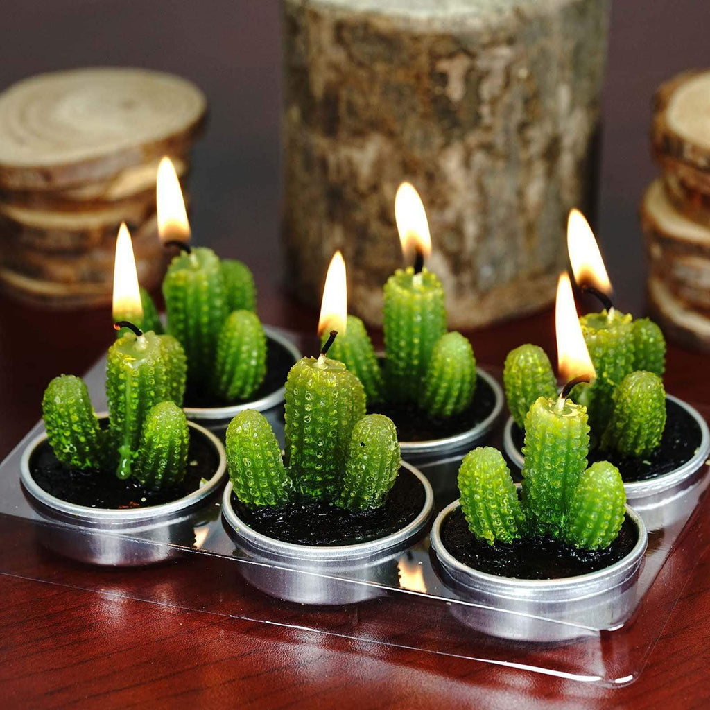 6 pcs 1.5 in tall Green Cute Tealight Cactus Candles