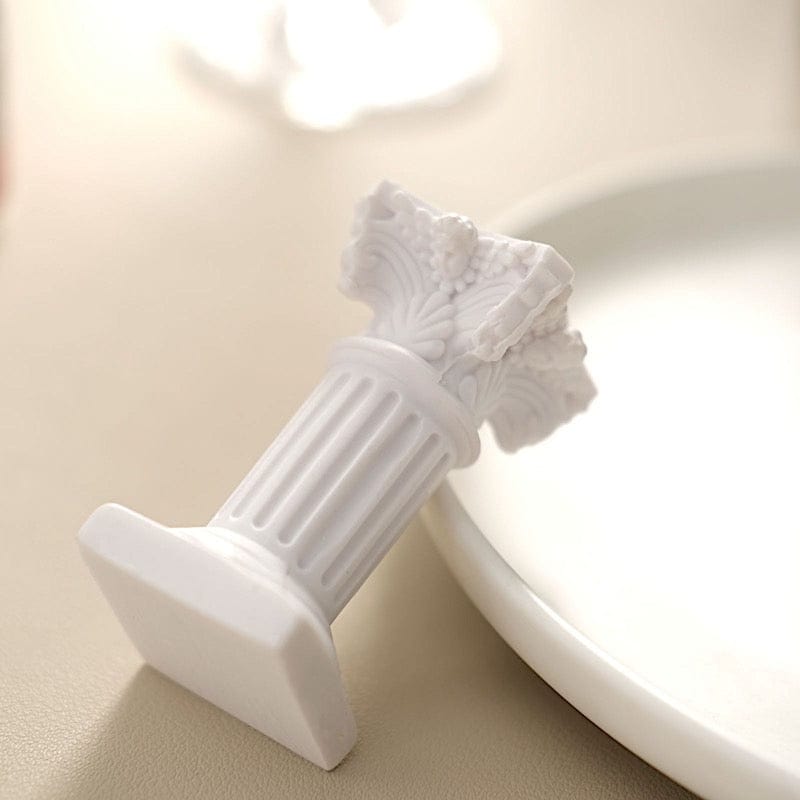 6 White Resin Mini Roman Column Taper Candle Holders Set