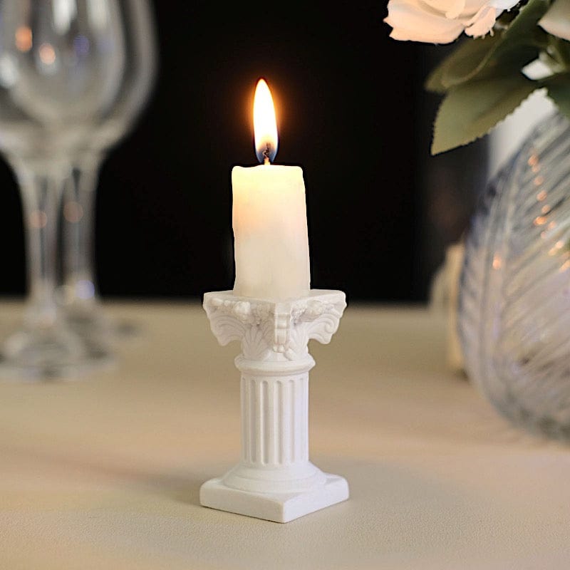 6 White Resin Mini Roman Column Taper Candle Holders Set