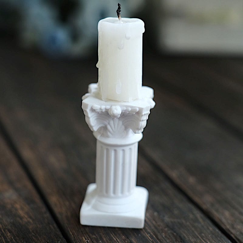 6 White Resin Mini Roman Column Taper Candle Holders Set