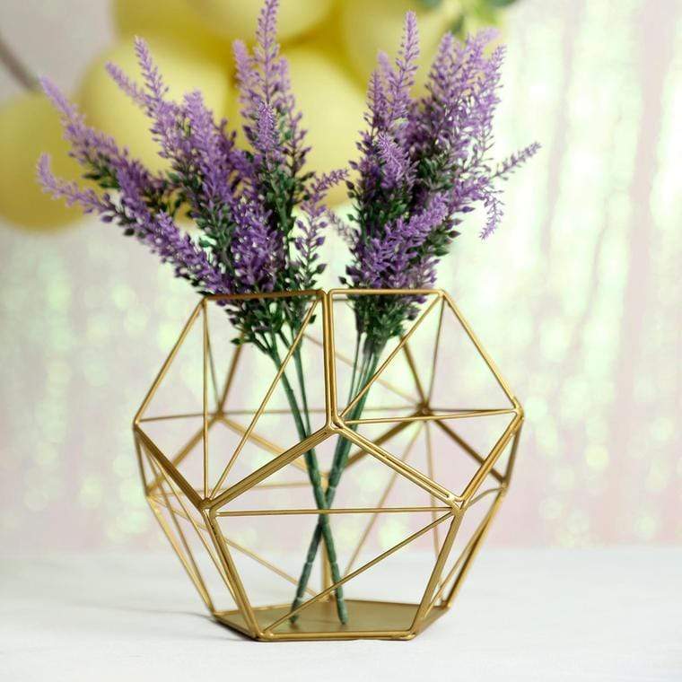 7 in tall Gold Geometric Candle Holder Centerpiece Vase