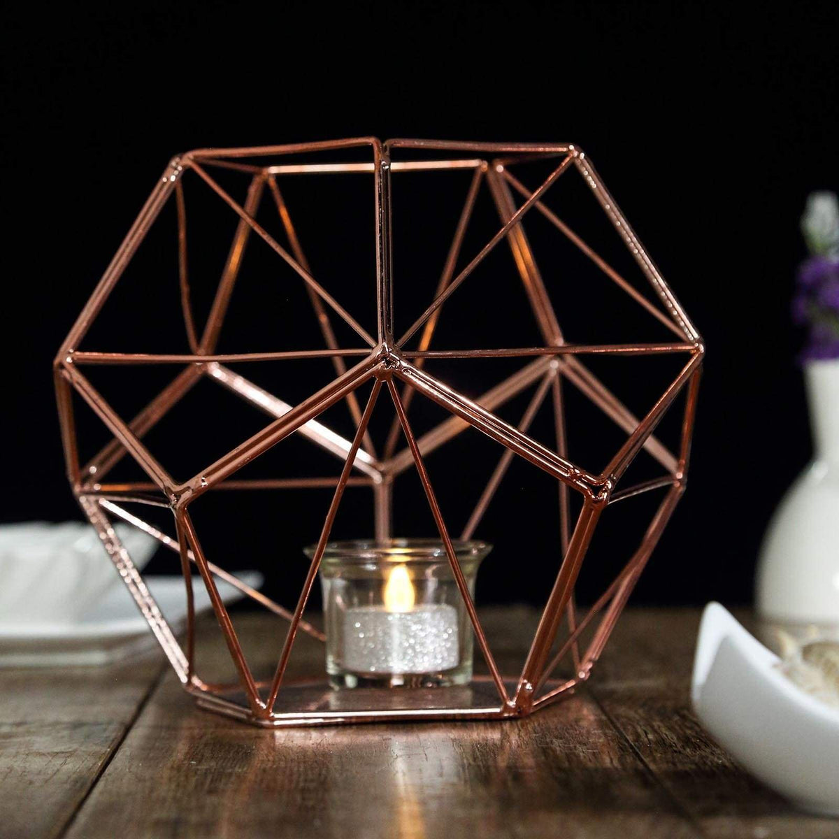 7 in tall Rose Gold Geometric Candle Holder Centerpiece Vase