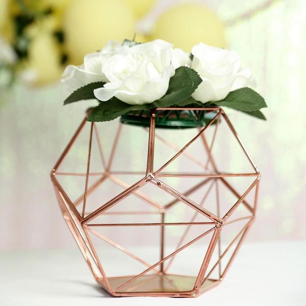 7 in tall Rose Gold Geometric Candle Holder Centerpiece Vase