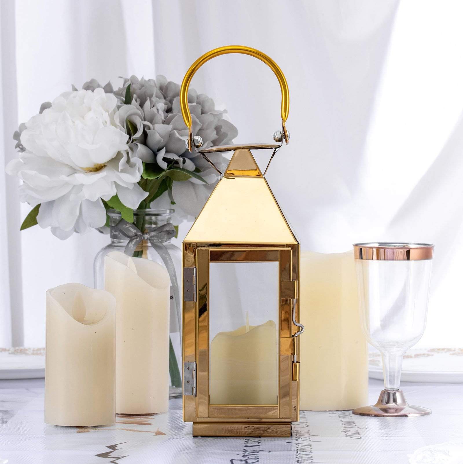 8 in tall Metal Lantern Candle Holder Centerpiece