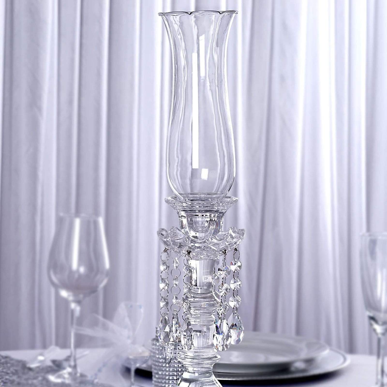 Clear 20 in tall Crystal Glass Hurricane Taper Candle Holder