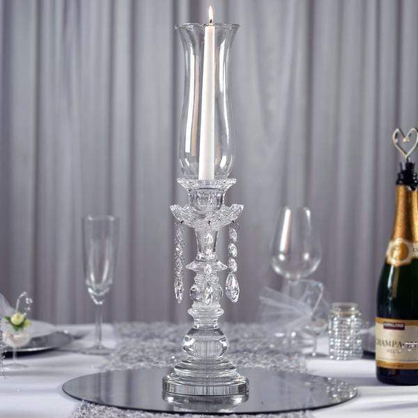 Clear 20 in tall Crystal Glass Hurricane Taper Candle Holder