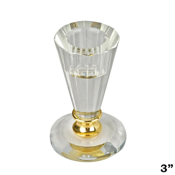 Clear 3" tall Crystal Candle and Taper Holder with Gold Metal Stem