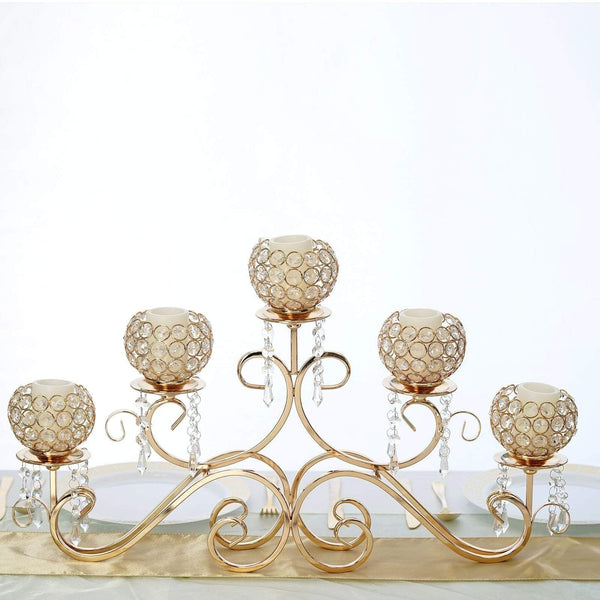 Gold 16" tall x 27" wide Crystal Beads Horizontal Candle Holder