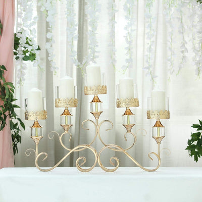 Gold 18 in tall Candelabra Hurricane Candle Holder Centerpiece with Glass