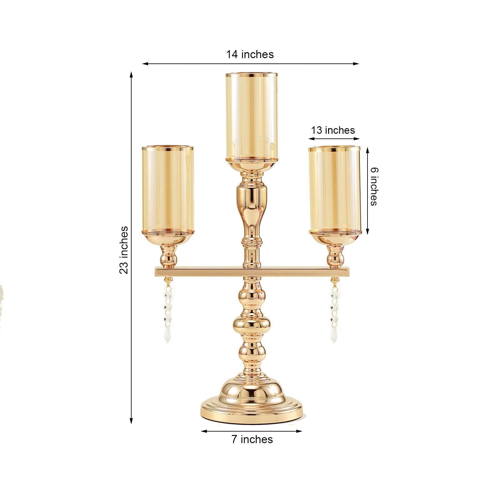 Gold 23 in tall Candelabra Candle Holder Centerpiece with Glass and Crystals