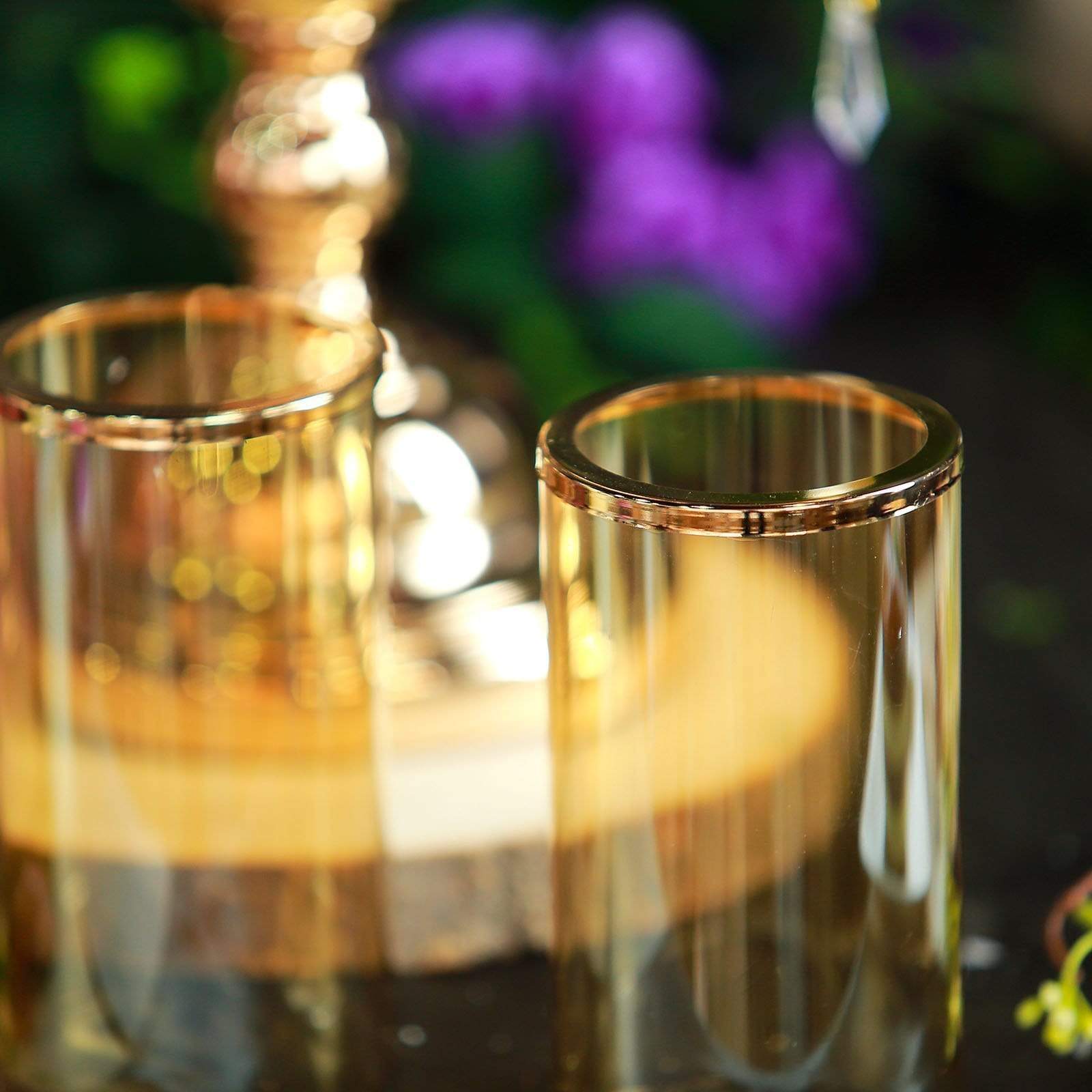 Gold 23 in tall Candelabra Candle Holder Centerpiece with Glass and Crystals