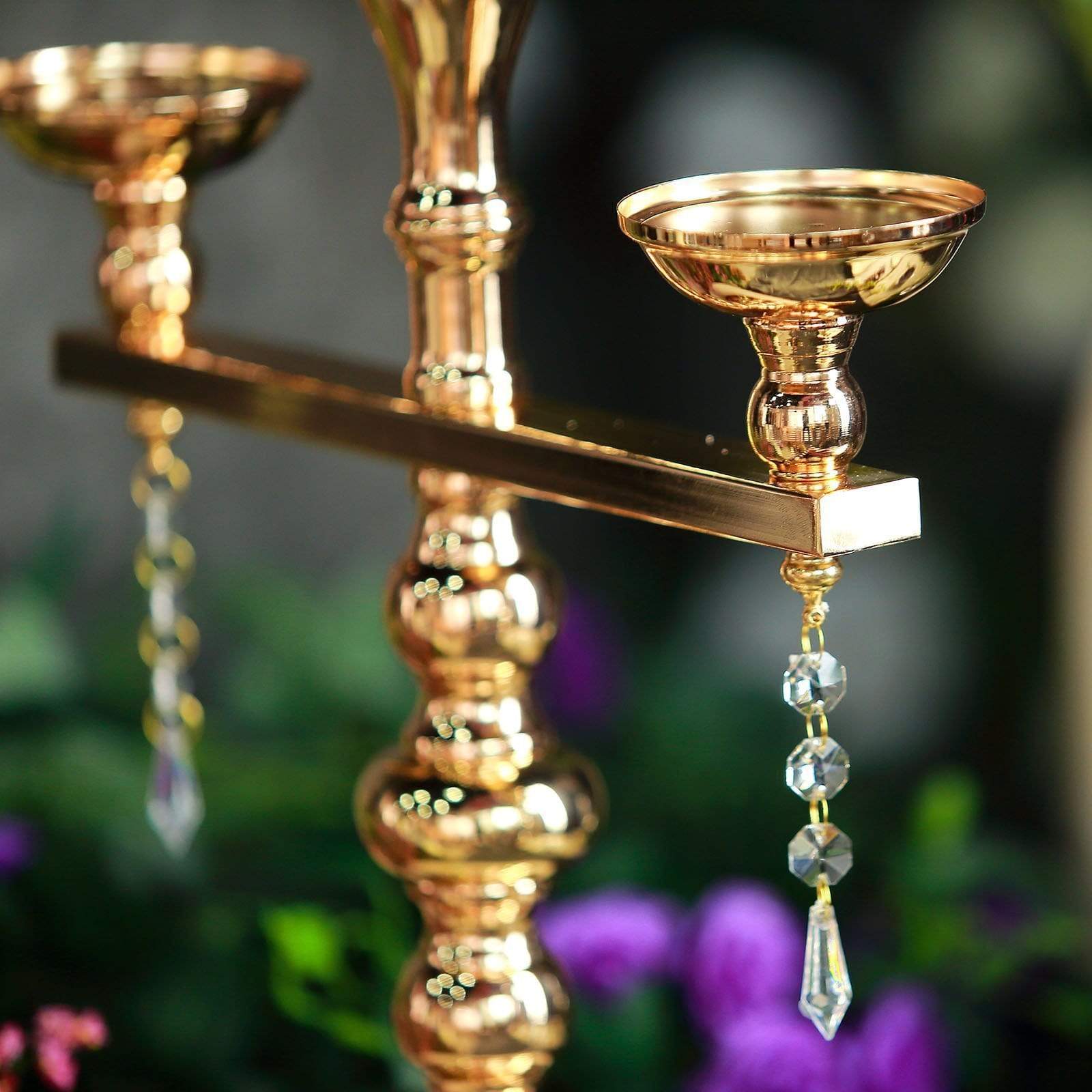 Gold 23 in tall Candelabra Candle Holder Centerpiece with Glass and Crystals