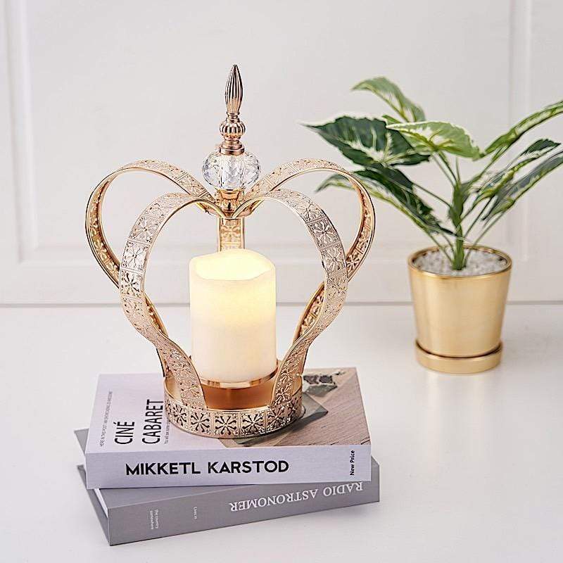 Gold 25 in tall Metal Crown Stand with Glass Votive Candle Holder