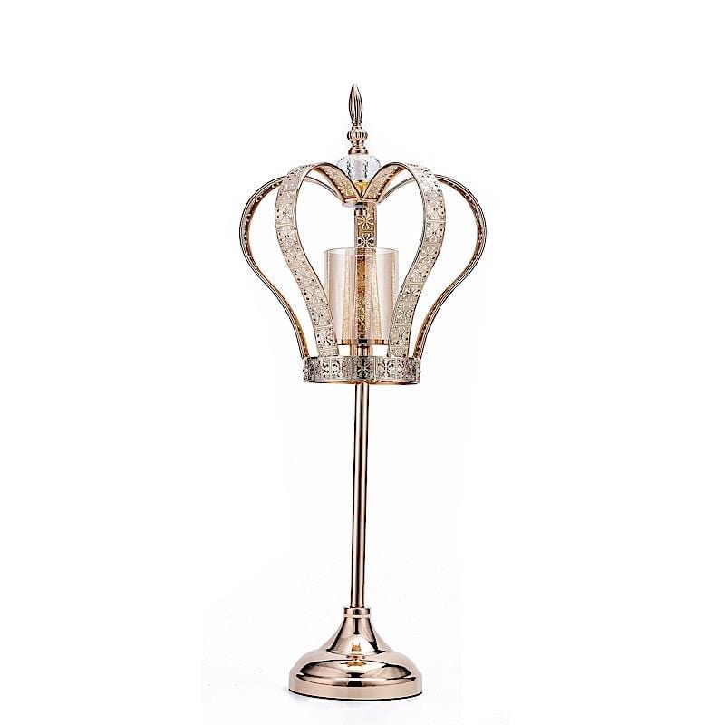 Gold 25 in tall Metal Crown Stand with Glass Votive Candle Holder