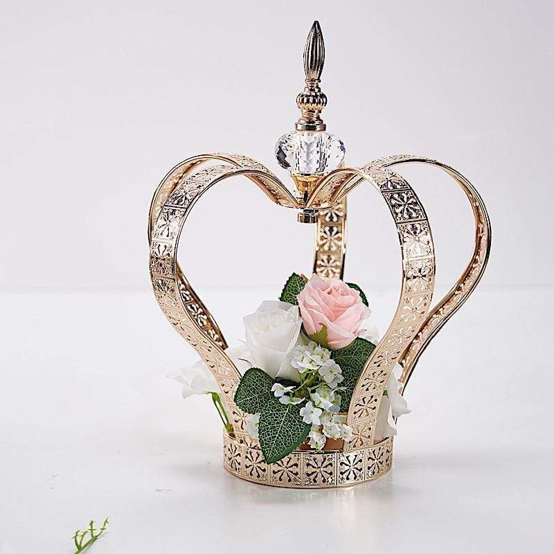 Gold 25 in tall Metal Crown Stand with Glass Votive Candle Holder