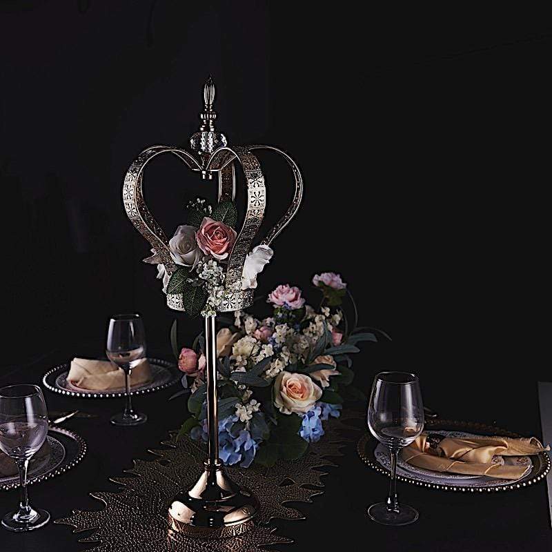 Gold 25 in tall Metal Crown Stand with Glass Votive Candle Holder