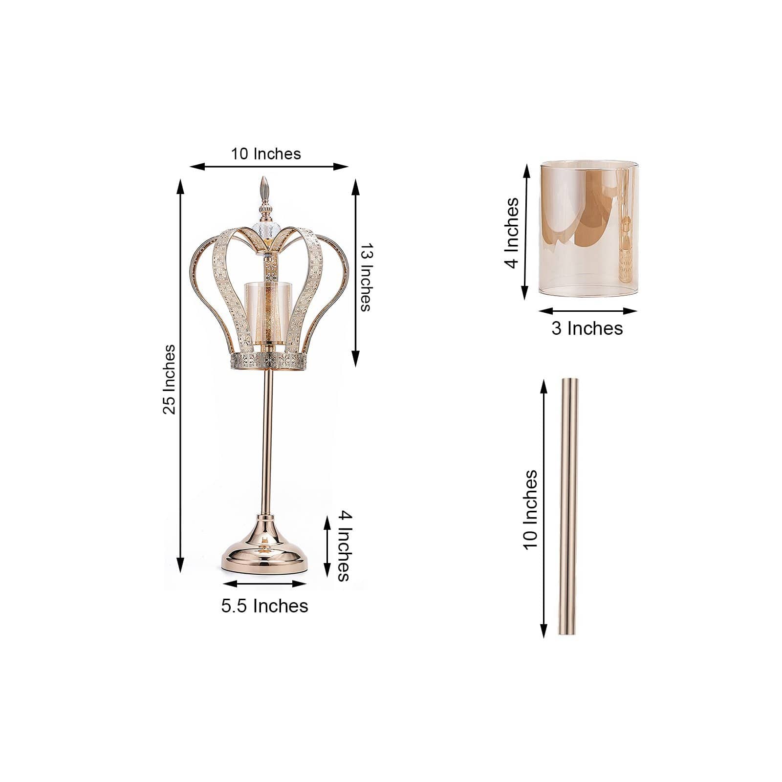 Gold 25 in tall Metal Crown Stand with Glass Votive Candle Holder