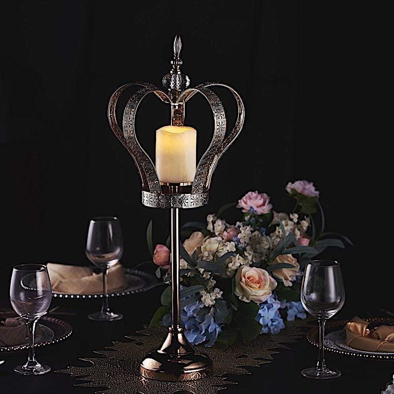 Gold 25 in tall Metal Crown Stand with Glass Votive Candle Holder