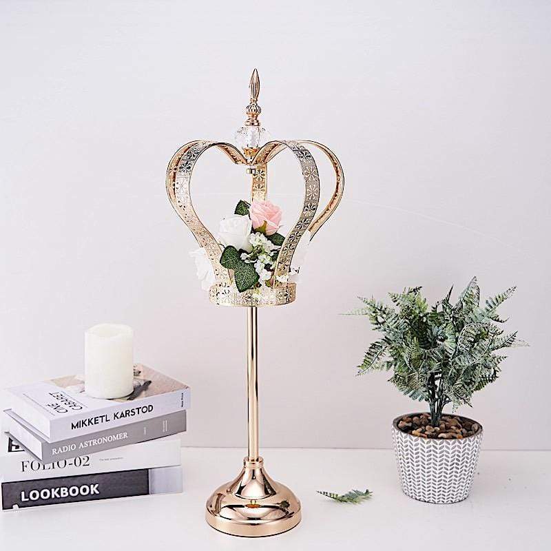 Gold 25 in tall Metal Crown Stand with Glass Votive Candle Holder