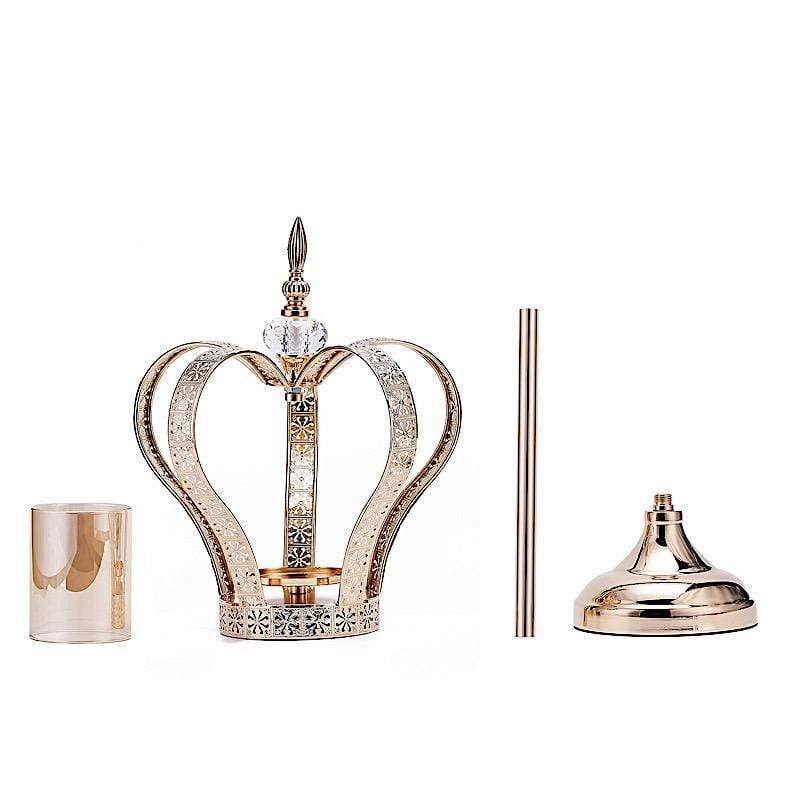 Gold 25 in tall Metal Crown Stand with Glass Votive Candle Holder