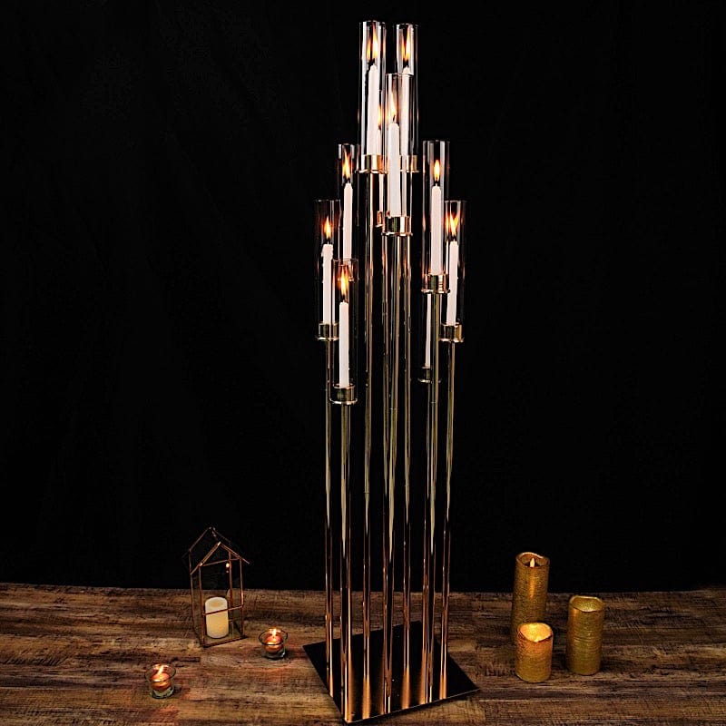 Gold 50 in tall Candelabra Candle Holder Centerpiece with Glass