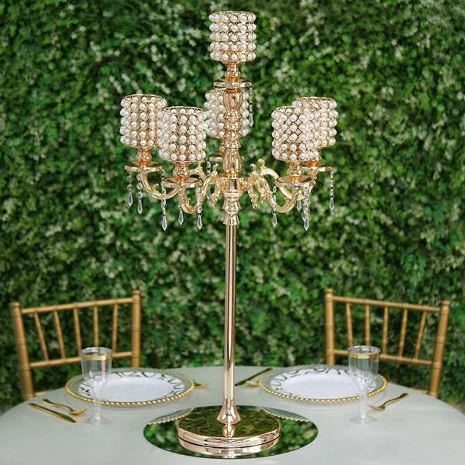 Gold 56" or 36" tall Candelabra Candle Holder Centerpiece with Crystal