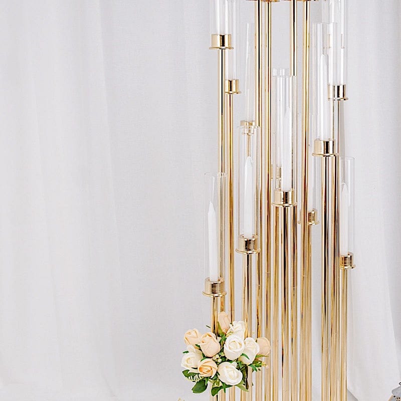 Gold 58 in tall Candelabra Candle Holder Centerpiece with Glass