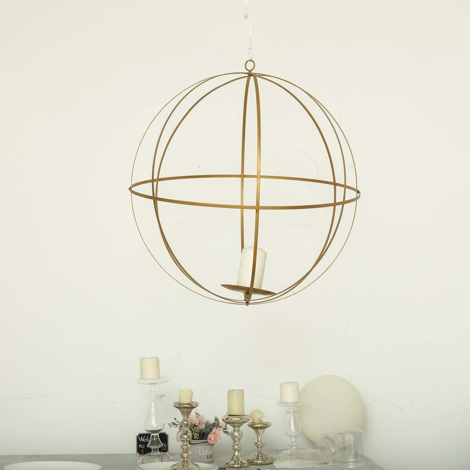 Gold Globe Ring Hanging Candle Holder Centerpiece