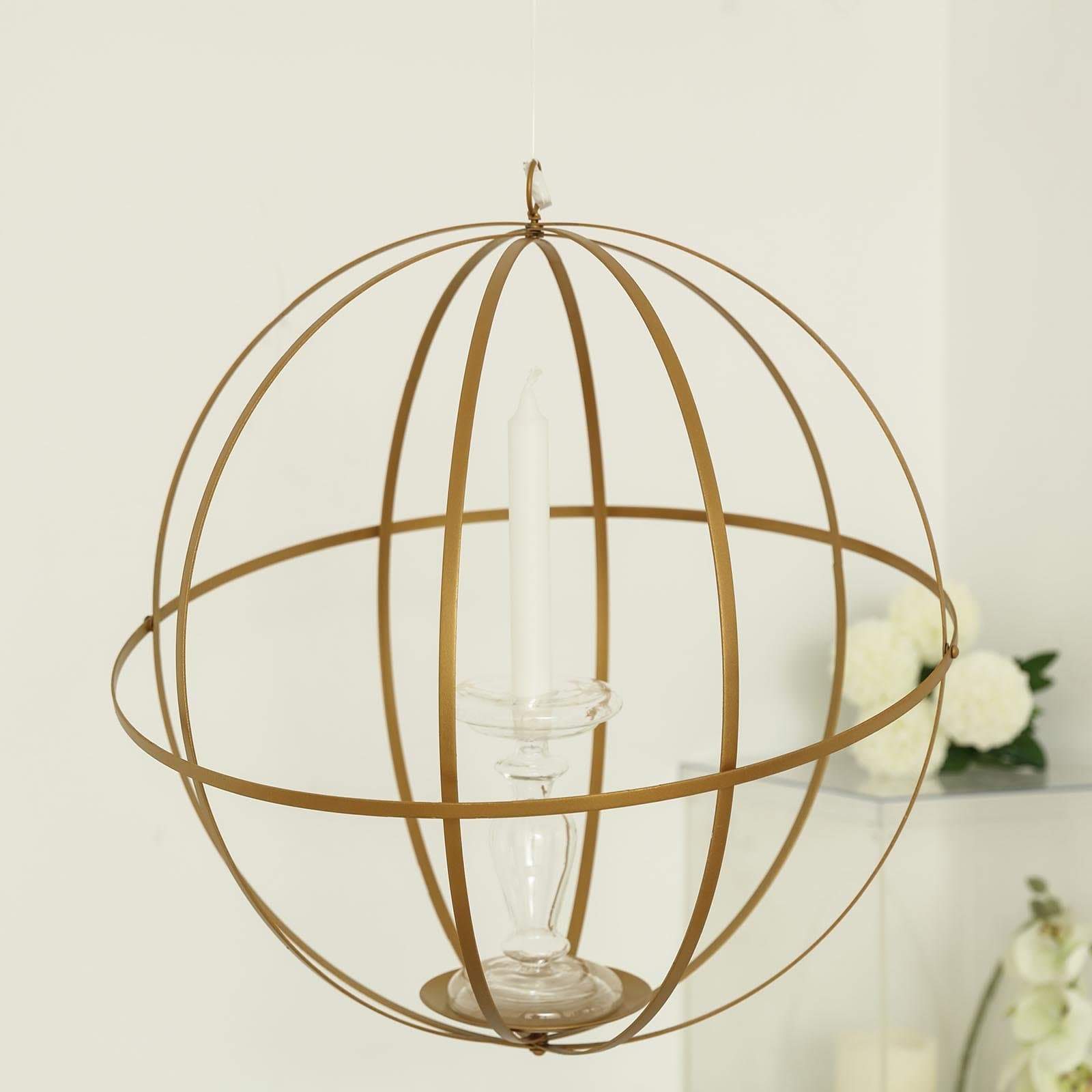 Gold Globe Ring Hanging Candle Holder Centerpiece