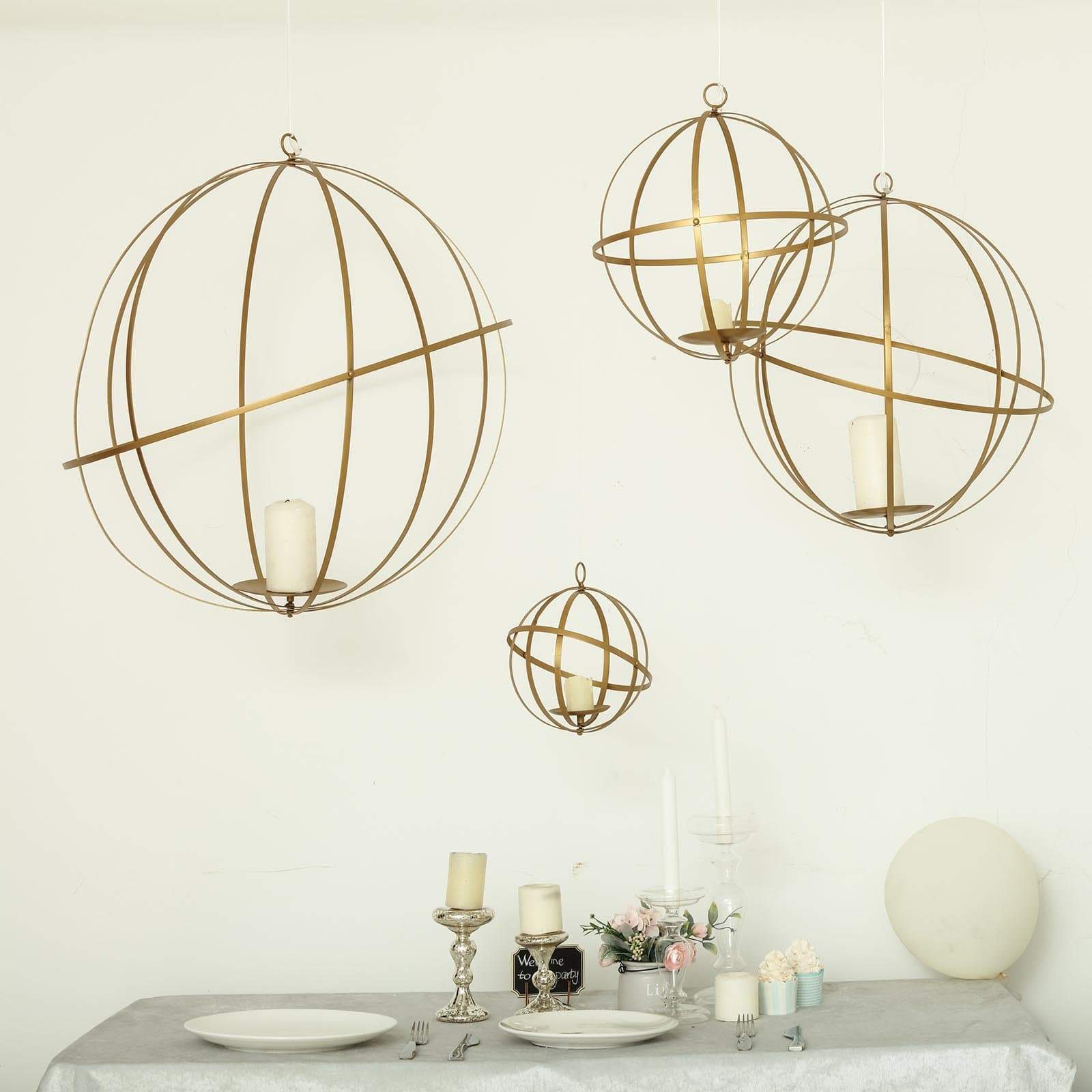 Gold Globe Ring Hanging Candle Holder Centerpiece