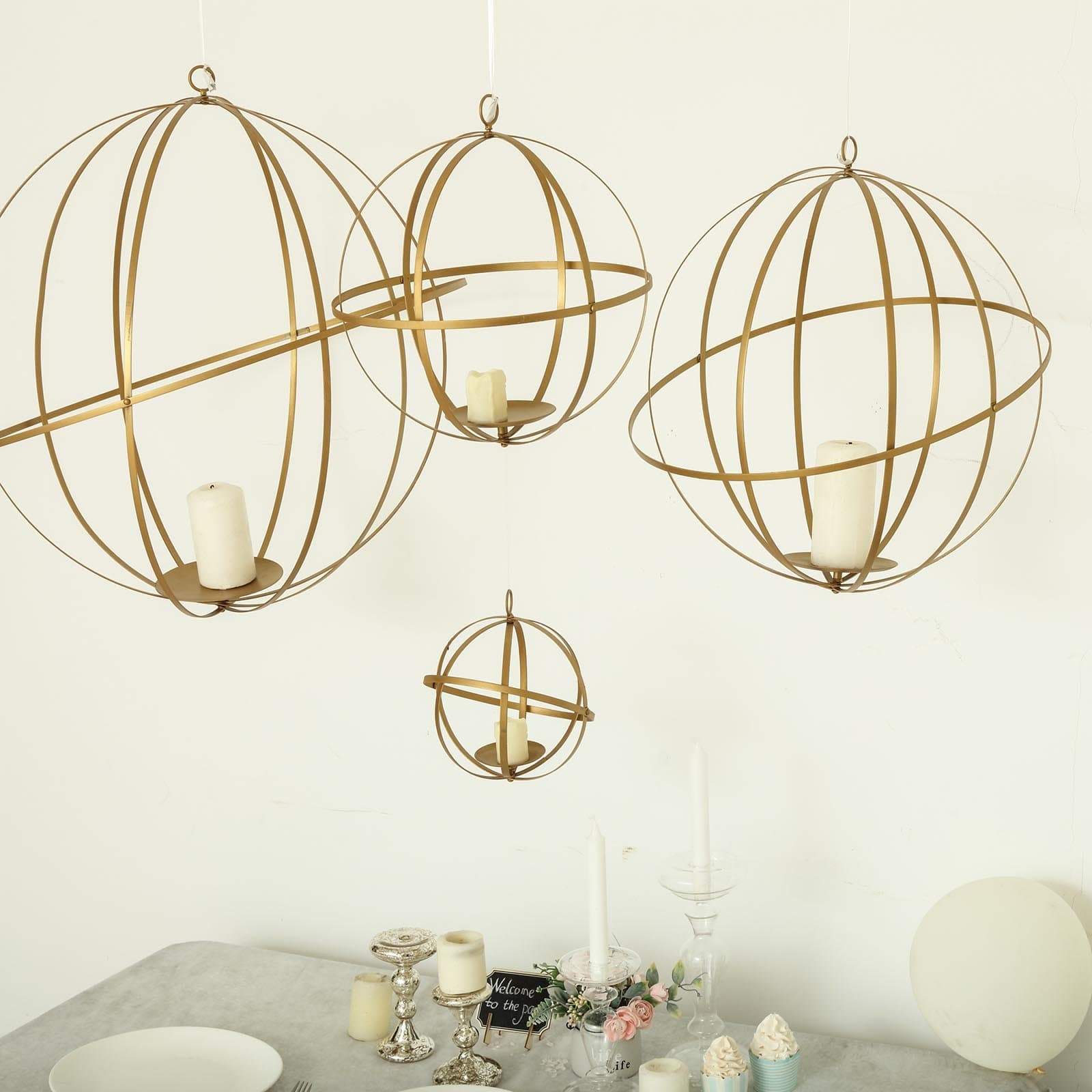 Gold Globe Ring Hanging Candle Holder Centerpiece