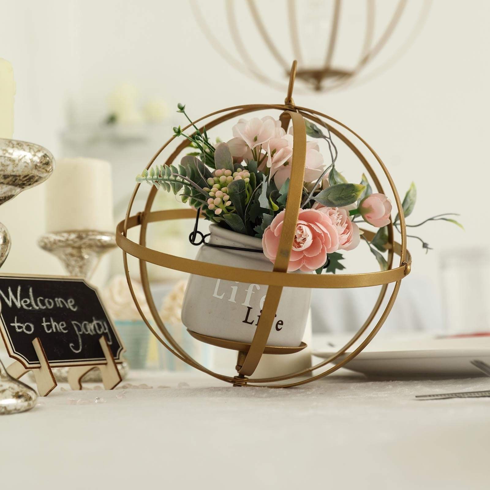 Gold Globe Ring Hanging Candle Holder Centerpiece