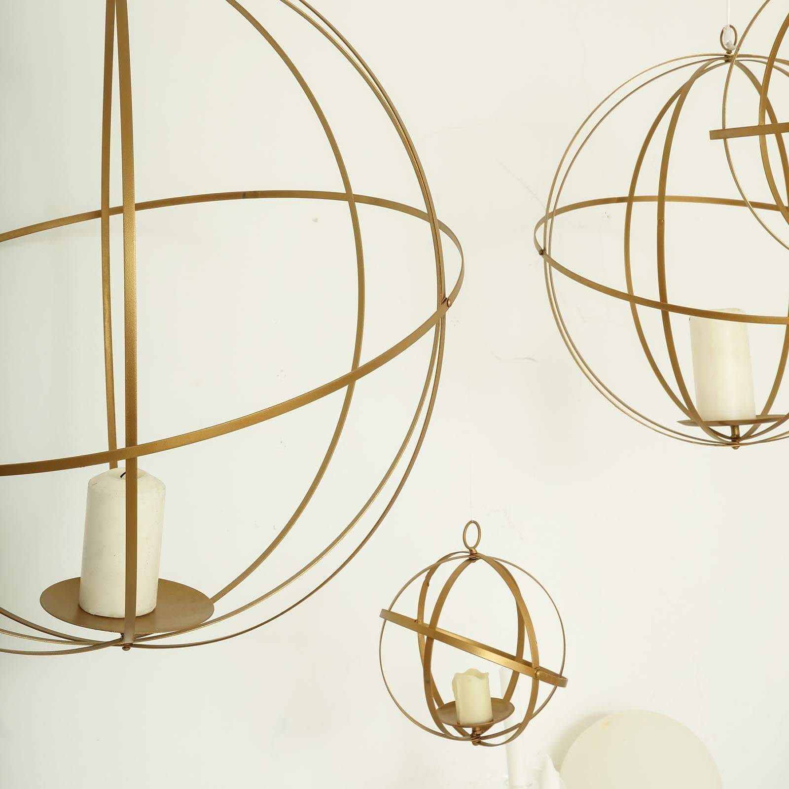 Gold Globe Ring Hanging Candle Holder Centerpiece