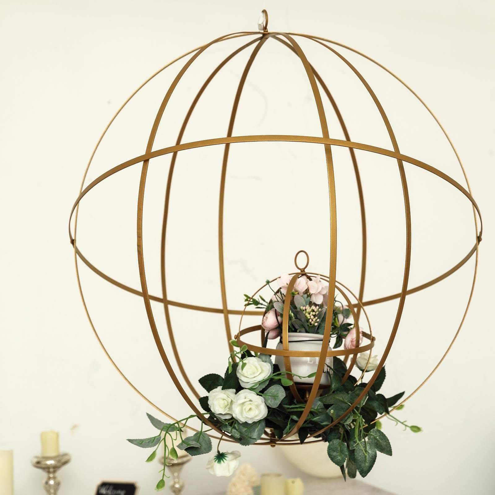 Gold Globe Ring Hanging Candle Holder Centerpiece