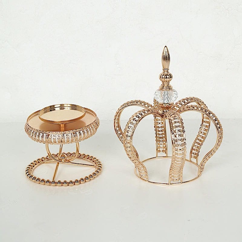 Gold Metal Crown Spiral Pillar Votive Candle Holder Stand Centerpiece