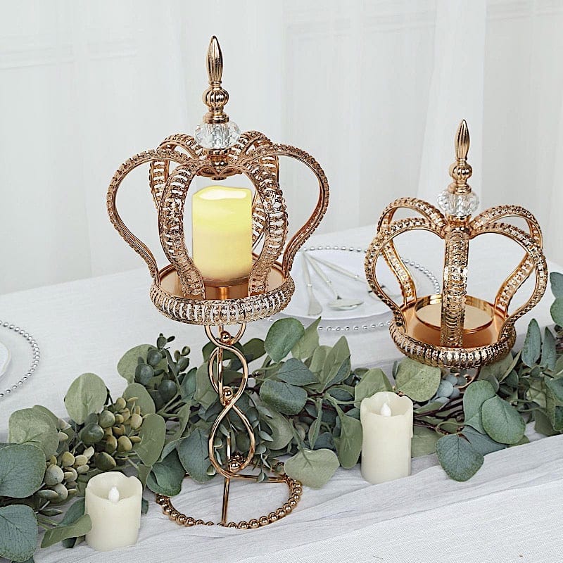 13 Gold Metal Crown Spiral Pillar Candle Holder Stand, Jeweled Votive  Candle Table Centerpiece, Royal Princess Themed Decoration 