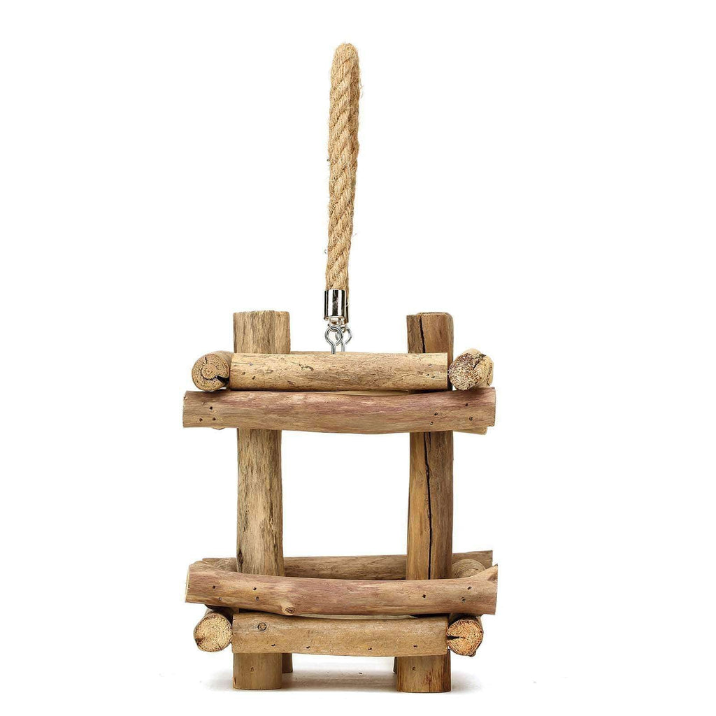 Natural 12 in tall Wood Candle Holder Lantern with Rope Handle