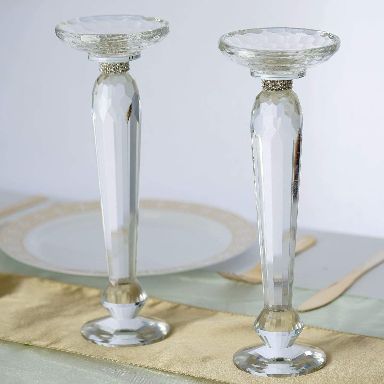 2 Clear 11" tall Crystal Wedding Centerpieces Risers Candle Holders Balsa Circle, LLC