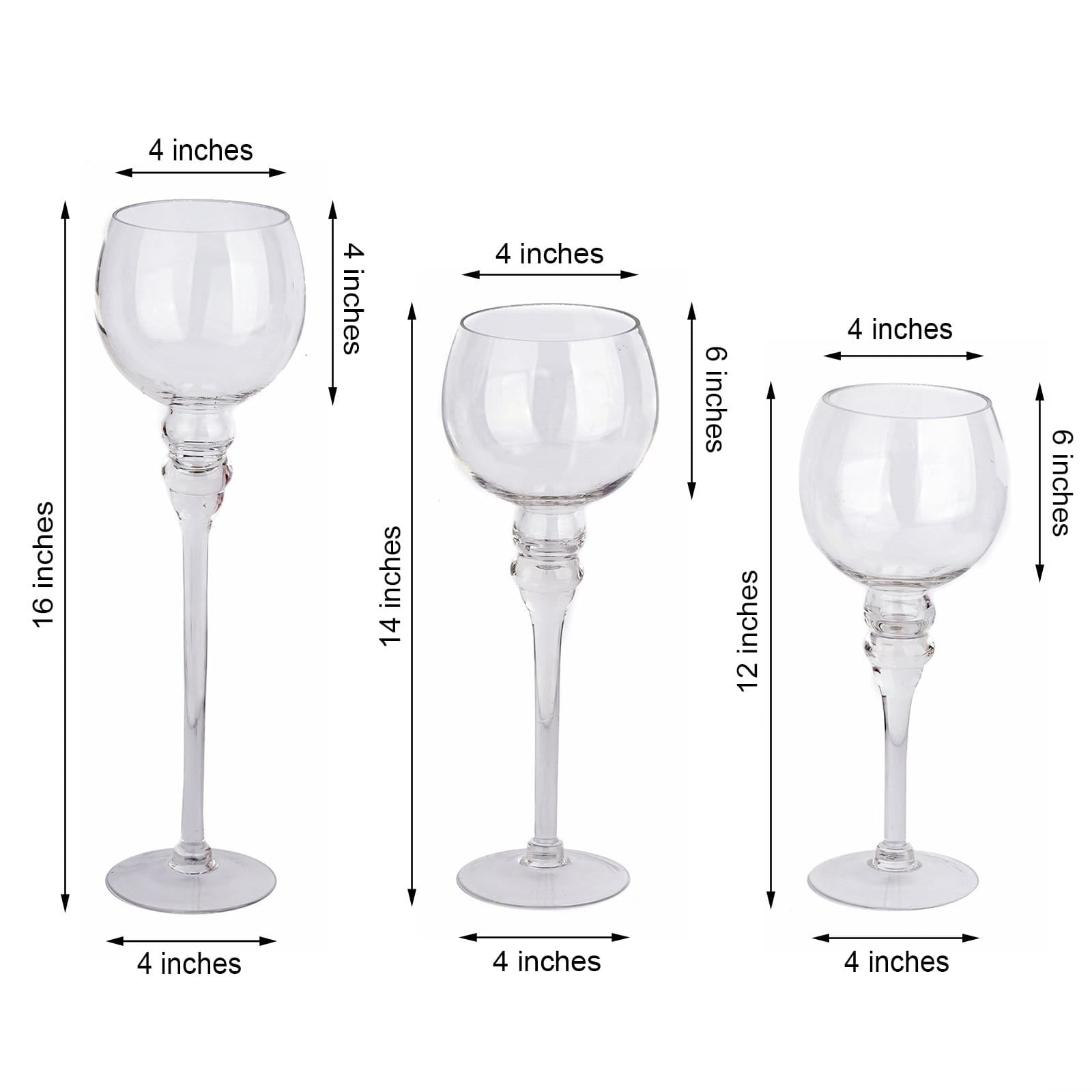 Set of 3 Clear Glass Globe Candle Holders Wedding Vases Centerpieces