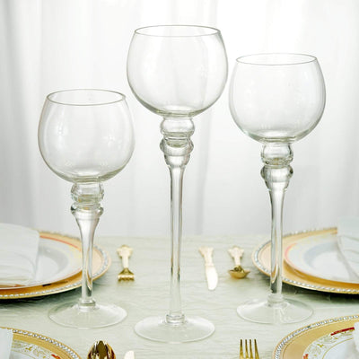 Set of 3 Clear Glass Globe Candle Holders Wedding Vases Centerpieces