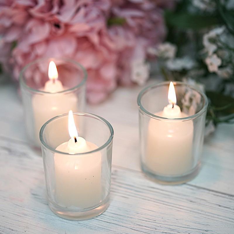 12 pcs Round Votive Tealight Candles with Clear Glass Holders