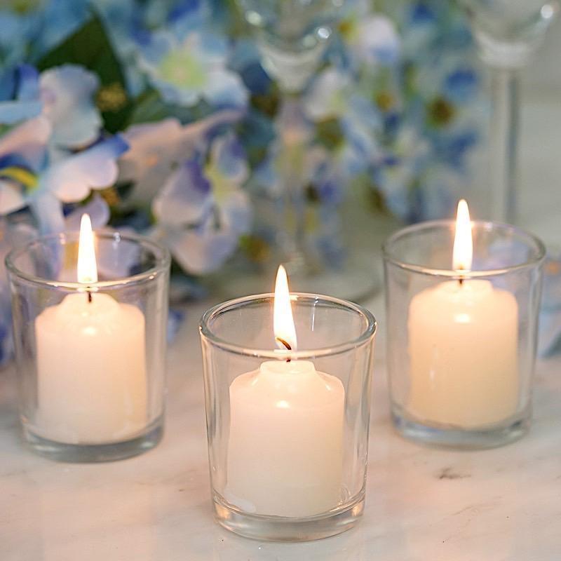 12 pcs Round Votive Tealight Candles with Clear Glass Holders