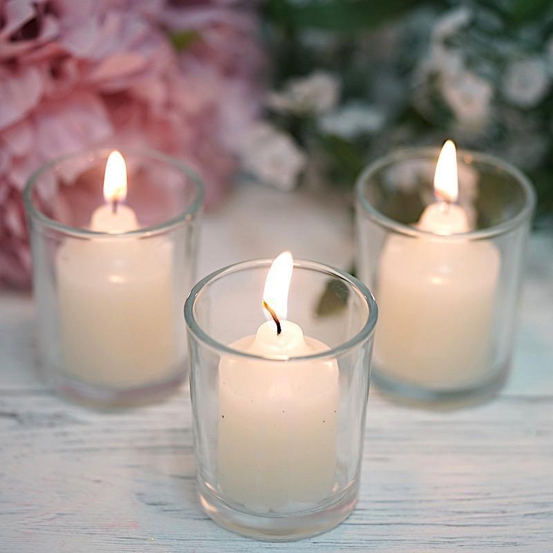 12 pcs Round Votive Tealight Candles with Clear Glass Holders