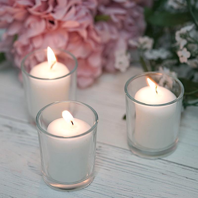 12 pcs Round Votive Tealight Candles with Clear Glass Holders